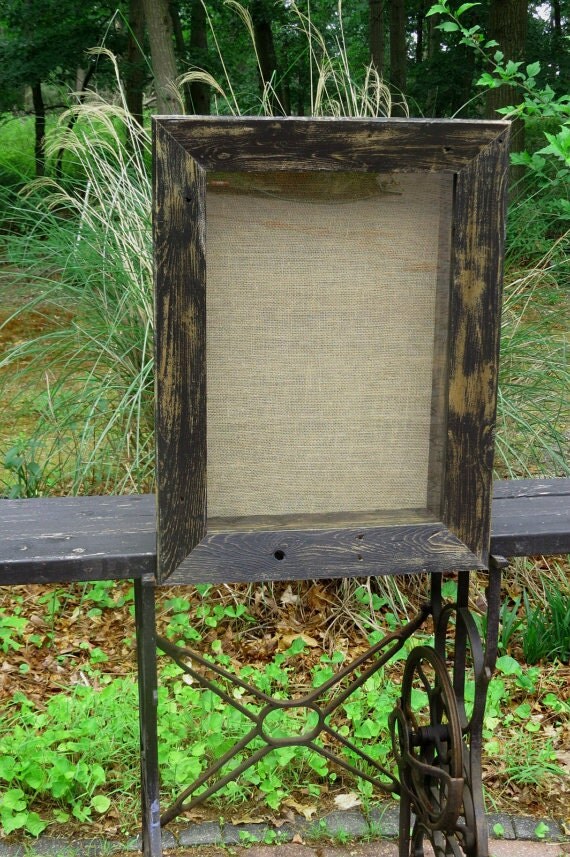Shadow Box Glass Front Burlap Pin Board Distressed Wood Frame