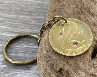 40th birthday gift, 1977 hungary coin keyring, Hungarian keychain, key fob, bag charm, purse charm, present for him, man, her, woman,