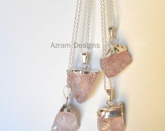 Rose Quartz Necklace, Crystal Necklace, Raw Crystal Necklace,Crystal Necklace, Bridesmaid Gift, Healing Crystal, Raw Crystal, Healing Stone