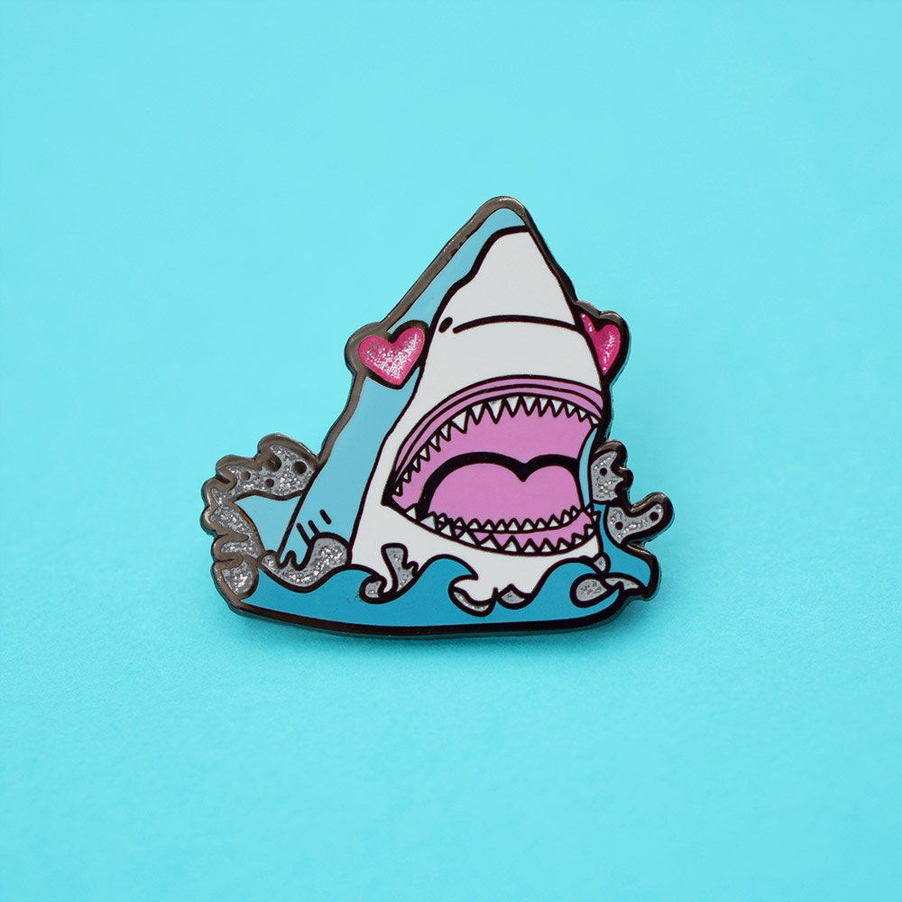 Glitter Love Shark Enamel Pin Heart Eyes Shark Love Sucks