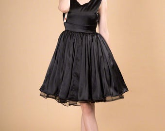 Blue Lace Satin Dress / Little Black Dress / Black Fit and