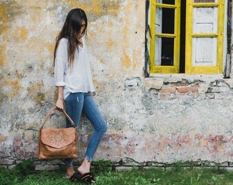 Brown shoulder bag, Distressed leather purse
