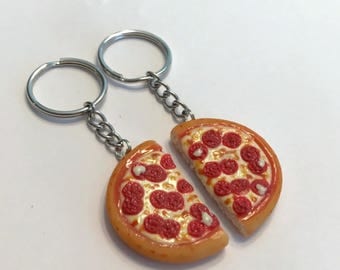 Pepperoni Pizza Halves Key Chains, Polymer Clay, Food Accessories, BFF
