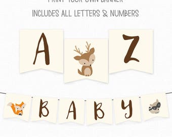 Woodland Baby Shower Banner - Baby Shower Decorations - Congratulations Flag Bunting - Printable Banner - Baby Shower Banner - Woodland