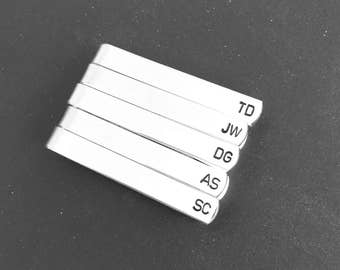 SET OF 5 - Hand Stamped Tie Clip, Wedding Gift, Groomsman Gift, Personalized Tie Bar, Skinny Tie Clip, Men's Gift, Thank You Gift For Him