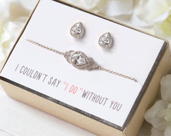 Bridesmaid Jewelry Set, Silver Bracelet and Earrings Set, Bridesmaid Bracelet, Bridemaid Earrings, Bridal Party Jewelry Gift B160-E331S