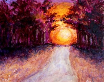 The Way Home Original Landscape Painting Acrylic on Board 4"x4"