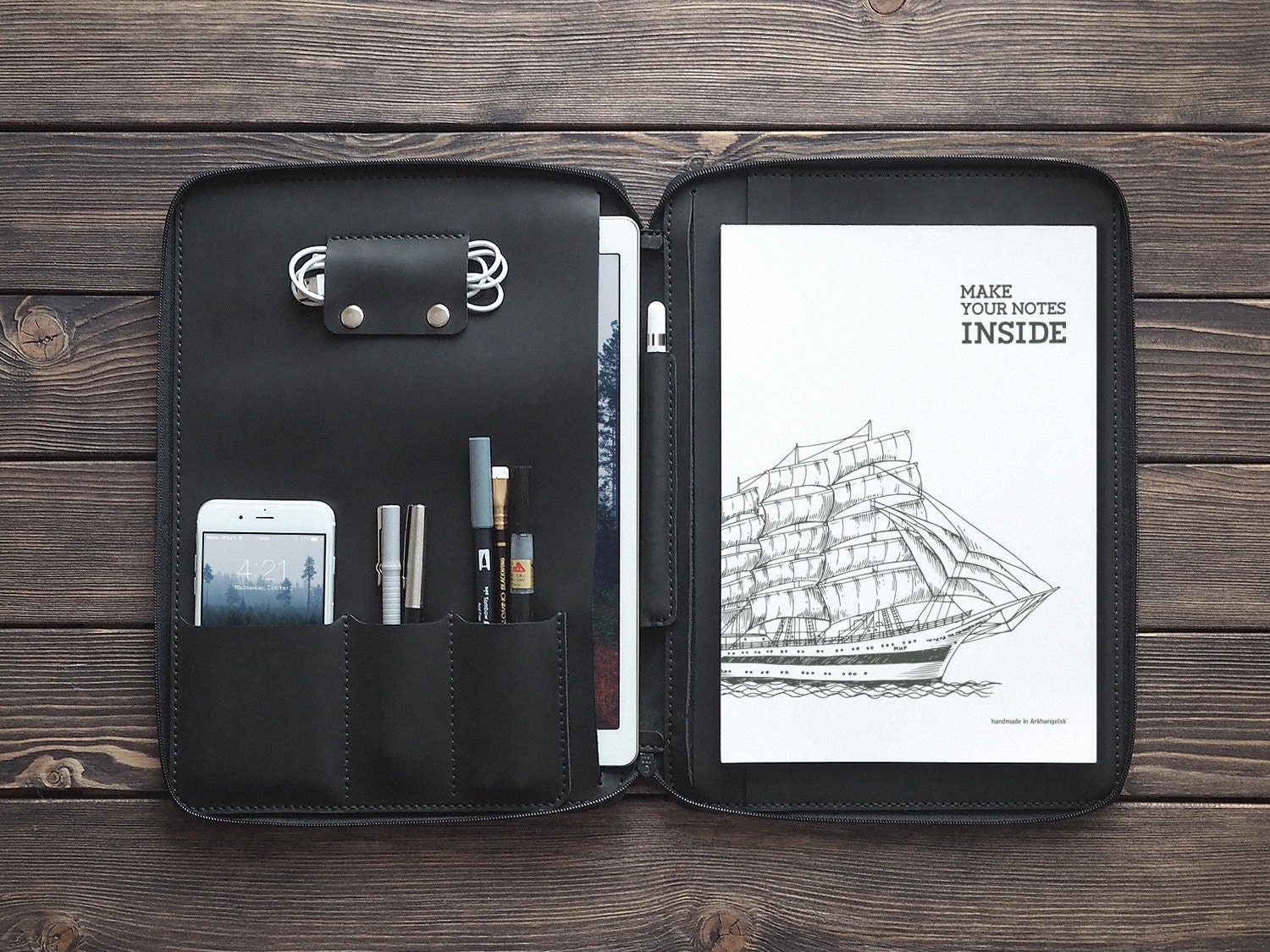 iPad Pro 12.9 inch leather folio. iPad and document organizer.