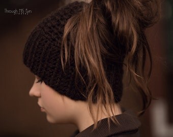 Hat with Hair Hole- Messy Bun Beanie- Messy Bun Hat- Cap with Hair Hole- Crochet Hat - Crochet Cap- Beanie for long hair- Bohemian Hipster