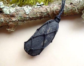 Shungite pendant - Root Chakra - protection pendant - men necklace - macrame jewelry - Healing stone necklaces