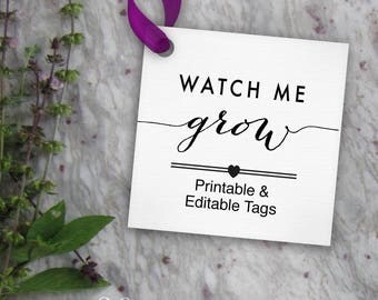 Watch Me Grow Tags Printable, Editable Favor Tag // Baby Shower Tags or Birthday Tags // DIY Digital PDF // 2 inch Square 2x2 Template