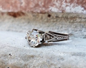Antique Art Deco Paste Engagement Ring in 9k Gold & Silver | Vintage Engagement Ring Alternative