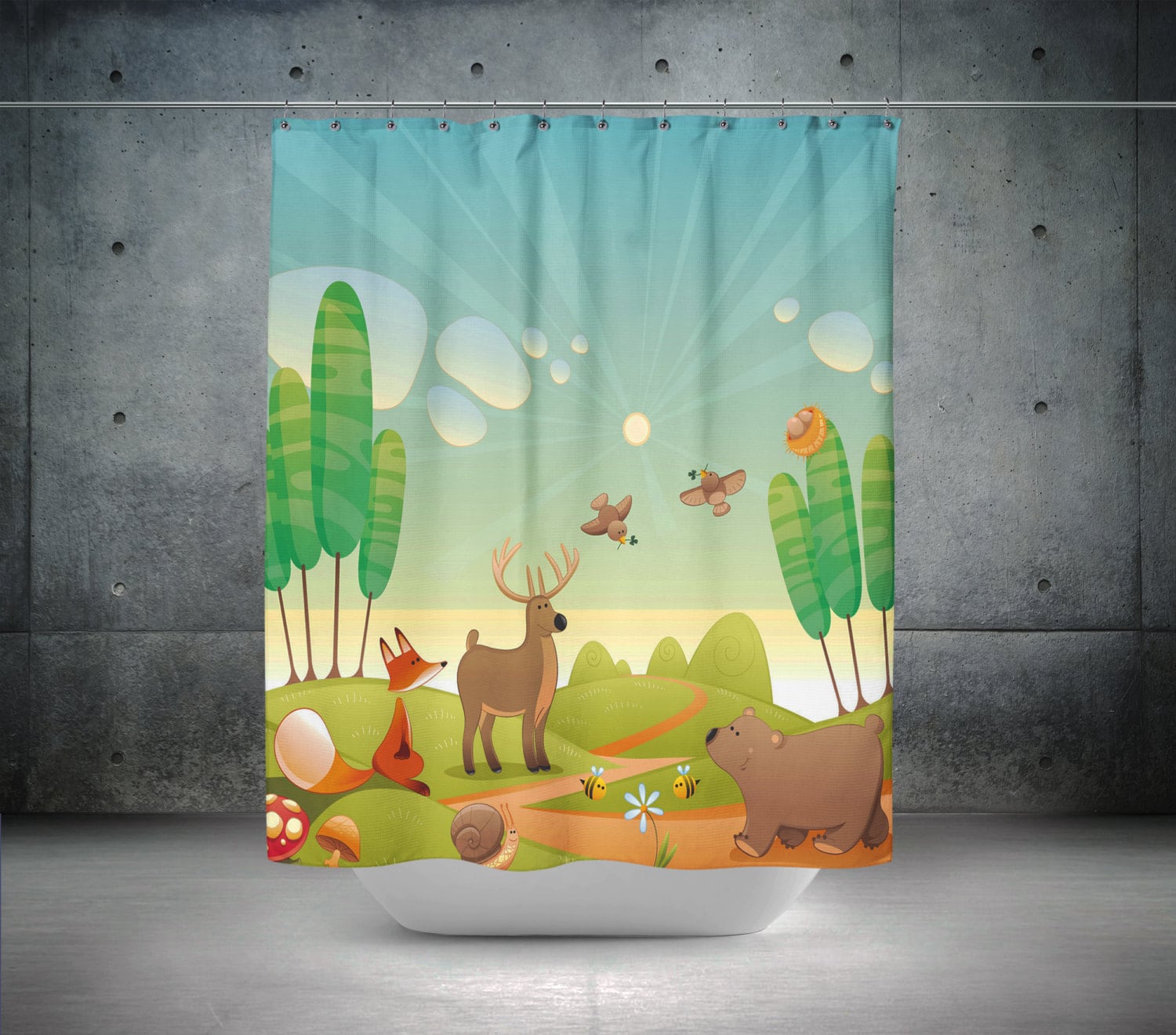 Woodland Forest Animals Shower Curtain Optional Bath Mat