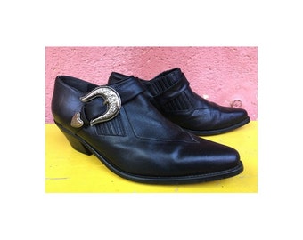 1990s 80s Ankle Booties Buckled Western Boots // Winklepicker Shoes //size eu 40 - uk 6.5-us8 women