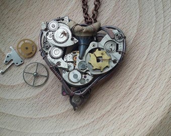 Shark tooth necklace Mechanical heart Steampunk necklace Industrial heart Clock work