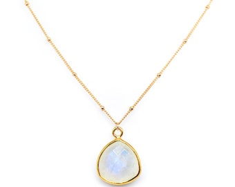 Selene trillion cut triangle necklace - moonstone pendant & 14k gold satellite chain