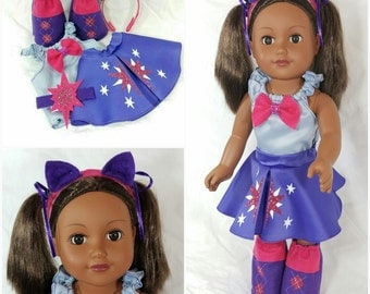 Twilight Sparkle Costume for an 18" Doll plus Girls Hair Clip