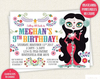 Sugar Skull Birthday Invitation, Day Of The Dead, Dia de los Muertos, printable, Digital Invite, quinceneara, sugarskull, party, girl