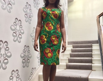 African Print Dress Hand Made by Hope & Lily Cotton Short Sleeveles multi coloured size 16
