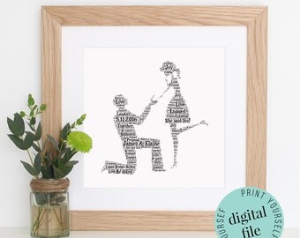 Personalised ENGAGEMENT GIFT - Word Art - Printable - Unique Engagement Gifts - Digital Art Print - Engagement Gifts - Gift for Couple