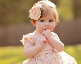 Felt flower headband - blush and ivory - flower nylon headband - Blush Blossom with white rose bud