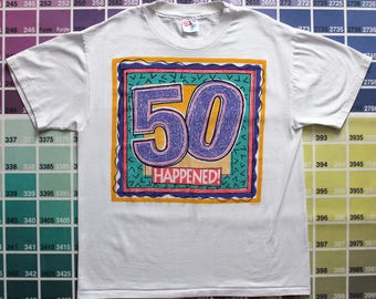 Vintage 50th birthday shirt | 50th birthday gift for women XL | 50th birthday gift for men L | over the hill novelty shirt | 90s graphic tee
