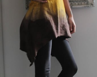 Boho dress - "HALF MOON" - open on back and front - hand dyed - organic fabric - ecofriendly - golden brown - size S - hemp and cotton
