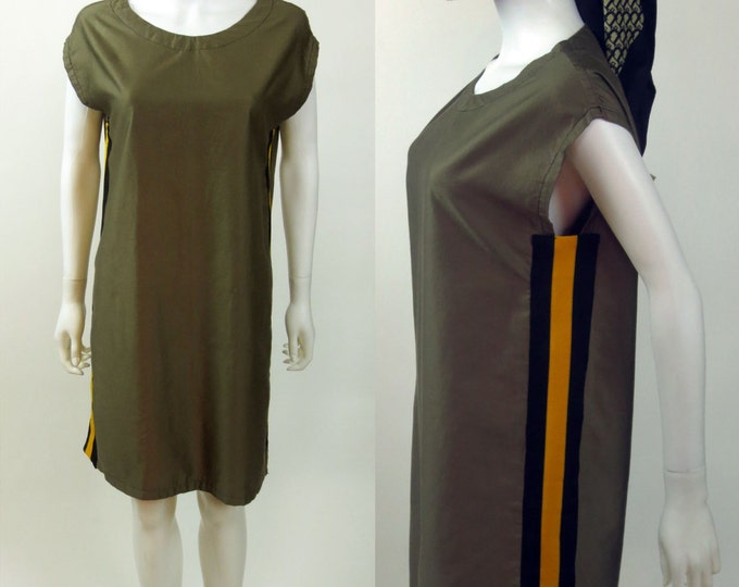 90s athletic stripe cotton satin sack dress statement dress