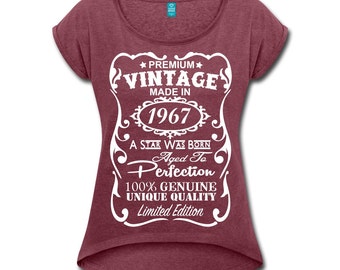 50th Birthday Shirts for Women - VELVETY PRINT - 50th Birthday Gift for Women - Unique Vintage Color V-neck T-Shirt - Made in 1967 Shirt