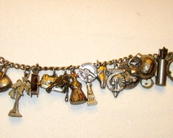 Mid-Century Vintage Sterling Silver Charm Bracelet with 21 Charms