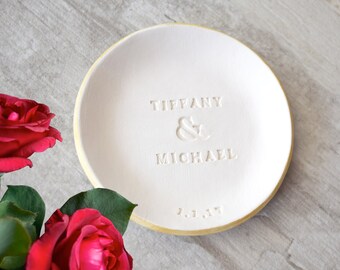 PERSONALIZED NAMES ring dish, Custom Wedding gift, Engagement gift, date ring dish, wedding ring holder, silver ring dish, gold ring dish