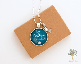 Mermaid Necklace, Mermaid Gift, Mermaid Jewellery, I'm Really a Mermaid, Secret Mermaid, Mermaid Jewelry, Mermaid Charm, Silver Necklace