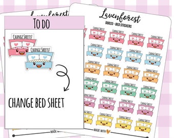 cute bed stickers, bed planner stickers, planner stickers bed, chore stickers, cleanning stickers, change sheet planner stickers, D0033