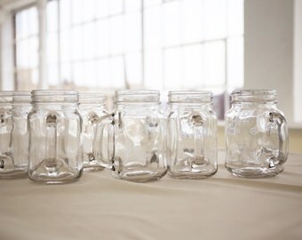 Clear Glass Mason Jars with Handles | 16. Oz | Plain Drinking Glass Mugs Rustic Country Wedding Bridal Home Kitchen | Qtys 12, 24, 60, 120