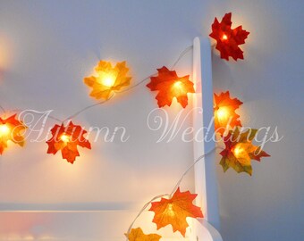 Autumn Fairy Lights 1-10m 'Mixed' - String Lights Autumn Leaves Wedding Decorations LED Garland Battery Operated Leaf Weddings Wedding Decor