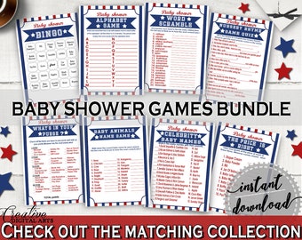 Games Baby Shower Games Baseball Baby Shower Games Baby Shower Baseball Games Blue Red prints, pdf jpg, digital print, party décor YKN4H