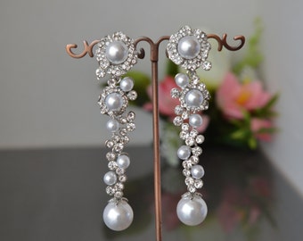Earrings "special charm",Wedding long earrings with pearls.