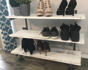 Floating Industrial Pipe Shoe Rack Shoe Organizer Shoe Rack Rustic Wood Shoe Rack Shoe Holder Shoe Shelf Shoe Racks Floating Shelf Organizer