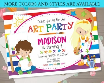Art Party Invitation Art Party Birthday Invitation Rainbow Art Party Kids Art Party Art Birthday Party Art Party Invite Kids Paint Party