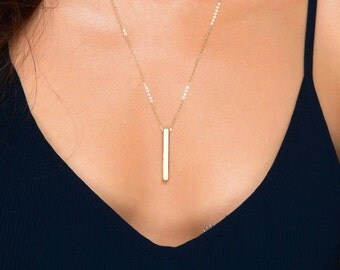 Personalized 4 Sided Bar Necklace Gold, Silver 3D Vertical Initial Bar Necklace, Rose Gold Fill Four Sided Pendant Necklace, Name Jewelry