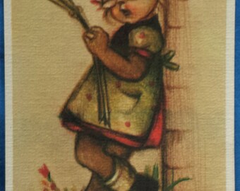 Little Folk #589 Girl Newspaper Glasses Artist Signed Bonnie Alfred Mainzer 1950s Postcard