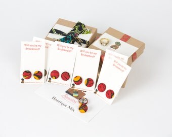 Will you be my bridesmaid Ankara button earrings, Red fabric button earrings, Red African earrings, Red button earrings, Fabric earrings