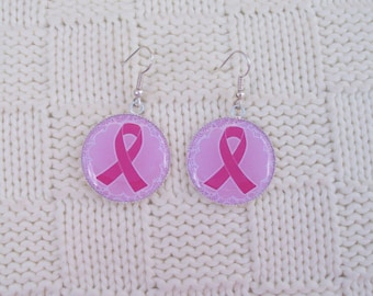 Pink Ribbon breast cancer Awareness earrings one inch pink gift for her