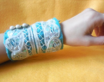 Sale * Sea Dream Art Cuff * Mermaid Accessory * Hand Embroidered