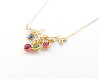 Family Birthstone Necklace Personalized Gold Filled Chain Family Tree birthstone Necklace gift mom Birthday gift new mom gift