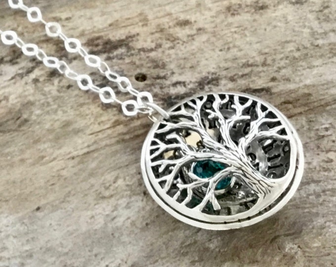 Family Tree Necklace Mother's Necklace Layered Birthstone Locket with Tree Initial Leaf Charm Personalized Mother Daughter Son Necklace