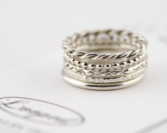 Sterling Silver Stacking Ring Hammered Spacer Ring Set