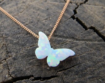 Butterfly necklace, Opal butterfly necklace, White Opal Necklace, Butterfly jewelry, Delicate jewelry, Opal jewelry, October birthstone