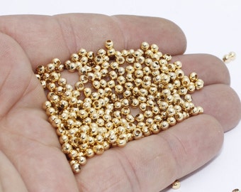 100 Pcs 3mm Shiny Gold Plated Beads , Gold Plated Round Beads, Mini Round Beads, Spacer Beads, gpb, BRT647