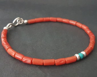 Red Sardinian Coral Beaded Bracelet, Valentine Day Red Coral Bracelet, Stacking Bracelet, Coral Jewelry, Handmade Bracelets